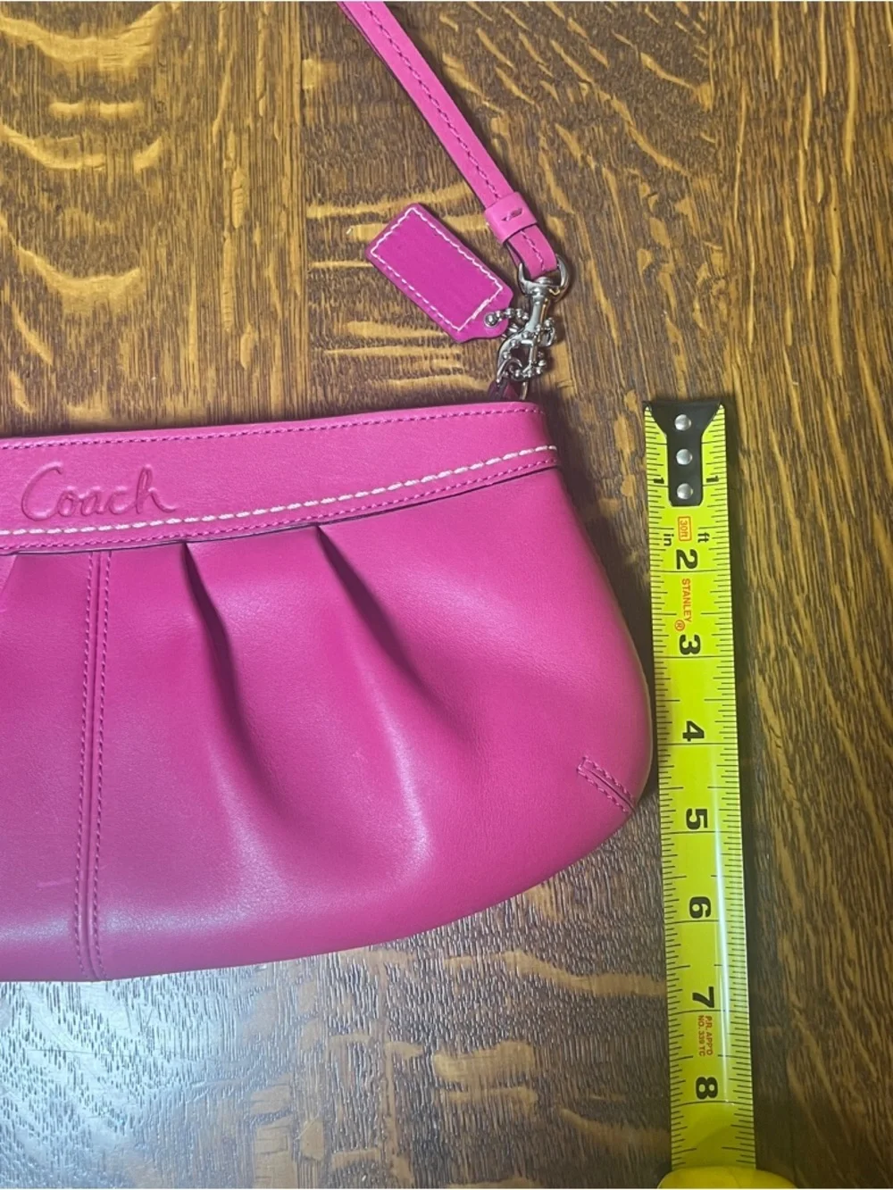 Coach Pleated Hot Pink Leather Large Wristlet Clutch